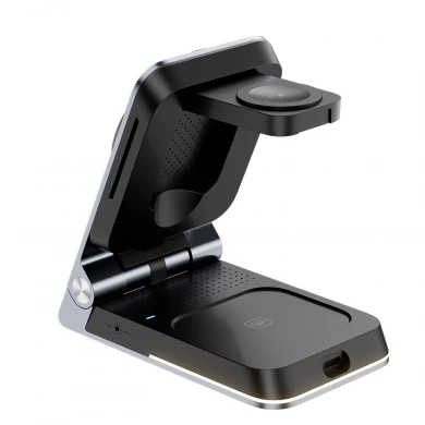 Caricabatterie MagSafe wireless pieghevole in lega di alluminio con luce notturna touch e indicatore di ricarica LED per Apple Watch AirPods e iPhone (MH-Q560)