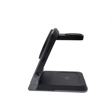 Caricabatterie MagSafe wireless pieghevole in lega di alluminio con luce notturna touch e indicatore di ricarica LED per Apple Watch AirPods e iPhone (MH-Q560)