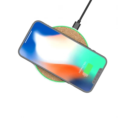 Tappetino di ricarica wireless veloce ecologico con superficie in sughero e indicatore di ricarica a LED per tutti i dispositivi compatibili con Qi (MH-D1)
