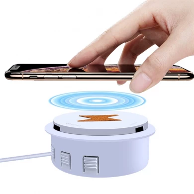 Innovativo caricabatterie wireless incorporato per mobili con design retrattile pop-up e doppie porte di ricarica USB per l'uso sulla scrivania (MH-D27)