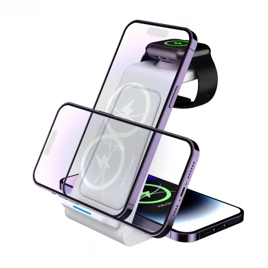 最低价格三合一双线圈无线充电站支架，可为 iPhone、AirPods 和 iWatch 垂直或水平充电 (MH-Q430)