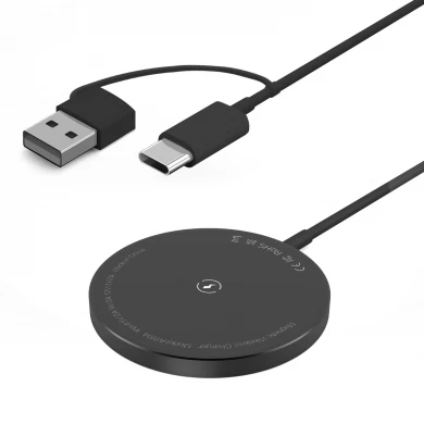 新产品磁性15W快速无线充电垫，带有铝合金基础和内置USB-A/USB-C输入充电电缆（MH-D42）