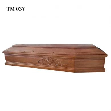 Adult Funeral China Manufacture Paulownia Wooden European Style Coffin with Traditional Carving Supplier