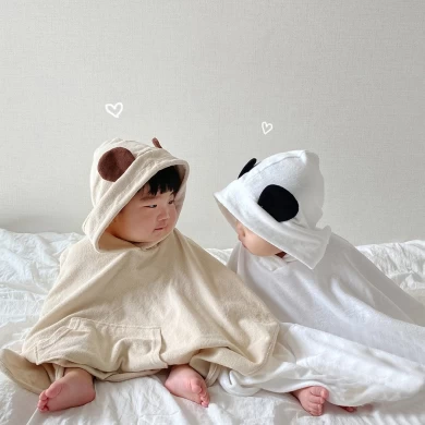 100% Cotton Hooded Towel Cute Bear Baby Bathrobe Newborn Infant Bath Towel