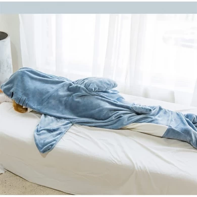 Cobertor de flanela vestível de tubarão, cobertor com capuz animal, saco de dormir