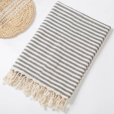 Cotton Turkish Striped Beach Towel With Tassel Beach Blanket