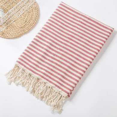 Cotton Turkish Striped Beach Towel With Tassel Beach Blanket