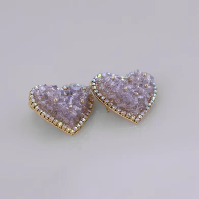 Purple Rhinestones Heart Shaped Earrings.