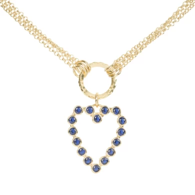 Heart Shaped Blue Glass Beads Pave Pendant Trendy Necklace.