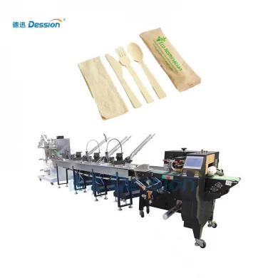 Automatic Disposable Plastic Chopsticks Ice Cream Spoon Napkin Fork Knife Cutlery Set Flow Packing Machine