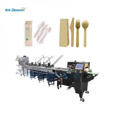 Disposable Spoon Fork Knife Cutlery Set With Napkin Packaging Machine Wooden Plastic Tableware Kit Wrapping Packing Machine
