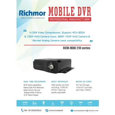 Richmor dvr brand 4ch 960h ahd 720p cif hd1 d1 mobile car dvr 3g with security camera with sim card