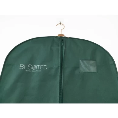 Trajes de diseño personalizado verde, bolsas de ropa y fundas con logo
