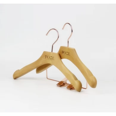 KSW-004 Natural wooden kids clothes hanger with clips