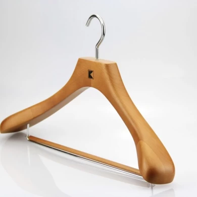 MSW-008 China hanger supplier  natural wooden suit hanger with bar