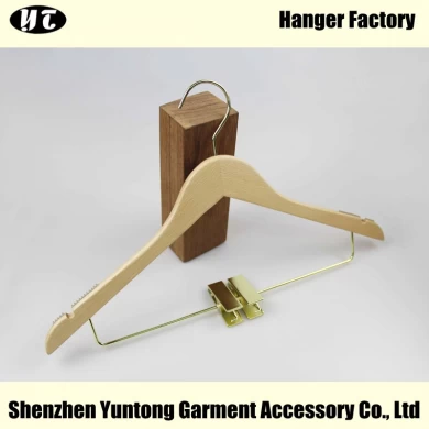 MSW-022 natural color flat wooden hanger with notches wood t shirt clothes hanger