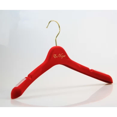 MTV-004 China Kleiderbügel Fabrik Luxus rotem Samt beflockt Kunststoff Kleiderbügel Frauen Mantel Jacke Kleiderbügel