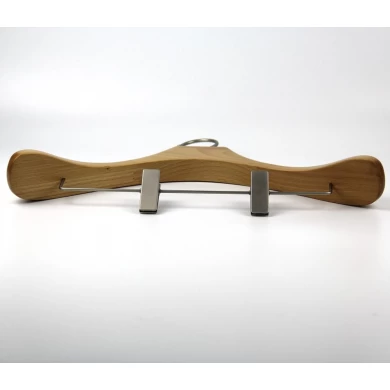 Natural wood color wooden suit hanger with pants metal clips[WHG49]
