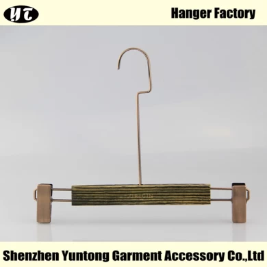 WBW-002 wooden pant hanger with long metal hook bottom hanger with clips