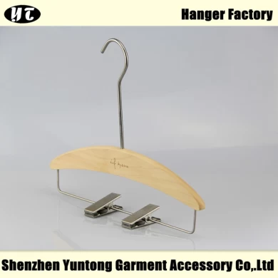 WBW-003 natural wooden pant hanger with clips
