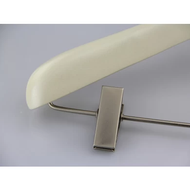 WSW-019 ivory wooden hanger with metal clip for suits