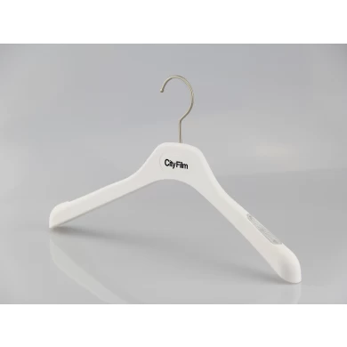 White rubberized plastic clothes hanger for shirt and coat