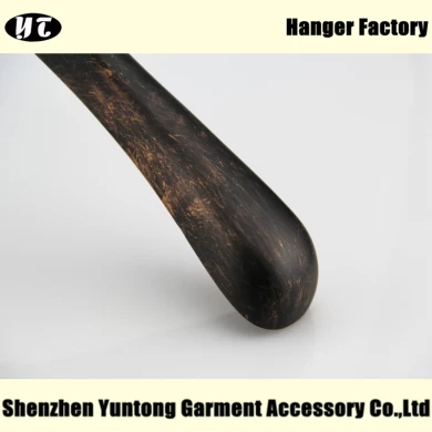 High-end wood clothes hanger with metal plate logo China hanger supplier factory [MTW 014]