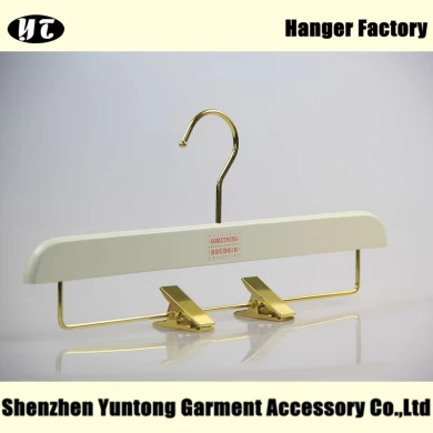 white wooden bottom hanger pant hanger with clips China hanger supplier factory [WBW-008]