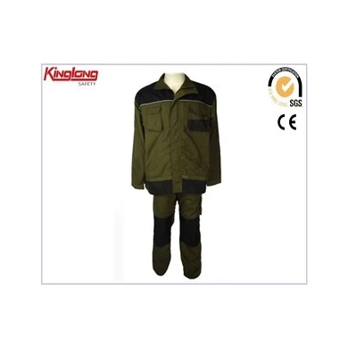 Ternos de vestuário de trabalho de tecido de algodão verde exército, preço uniforme de vestuário de trabalho masculino de alta qualidade