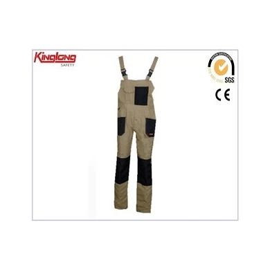 Black and grey color combination T/C fabric working bib pants,High quality mens workwear bib overalls