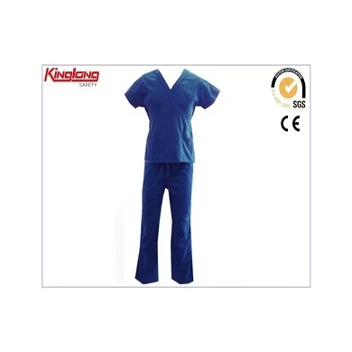 Blauw unisex ziekenhuis uniform ontwerp, hoogwaardige katoenweefsel verpleegkunde scrubs