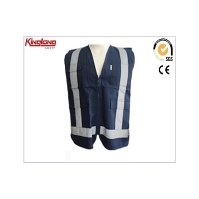 Modrá pracovní vesta z bavlněné tkaniny na prodej, dodavatel pracovní reflexní vesty z Číny