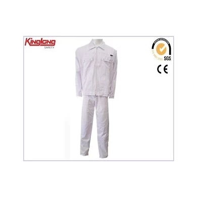 Bright color white workwear jacket and pants,Two pieces top quality working suits china manufacturer