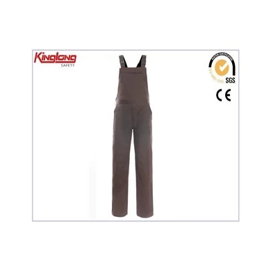 Pantaloni con bretelle da lavoro da uomo dal design semplice di colore marrone, pantaloni con bretelle di alta qualità in vendita