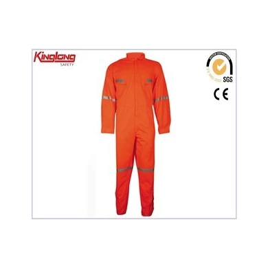 Canvas fabric orange color polyester work coveralls,China supplier reflective tape workwear coverall