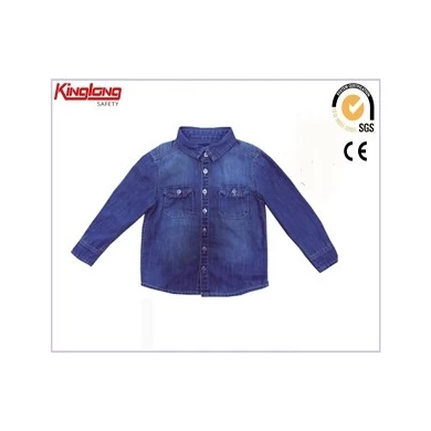 طفل ارتداء عالية الجودة نوع زر نسيج القطن قميص، مصنع الدينيم قميص أعلى الصين
