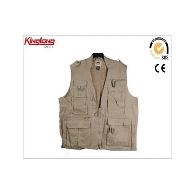 China Wholesale khaki vest with no sleeve, multi pockets mens working vest