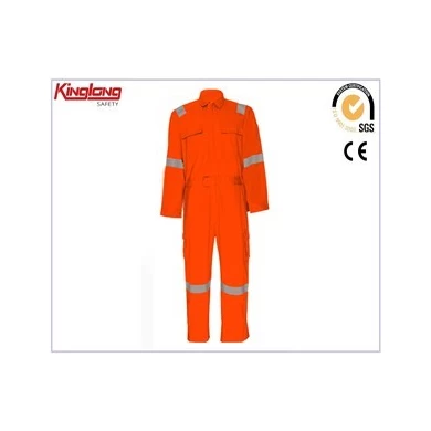 China bulk wholesale  poly cotton fabric coverall, high quality flame retardant orange coverall