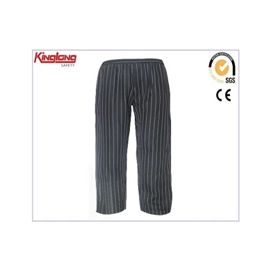China fabrikant professionele polycotton chef broek uniform, zwarte en witte streep chef broek in verkoop