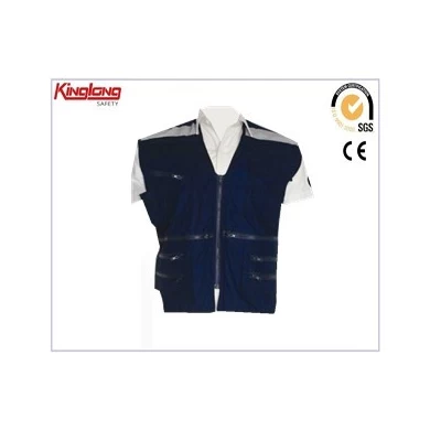 China supplier blue vest with multi-pockets,full cotton zippers wind proof vest