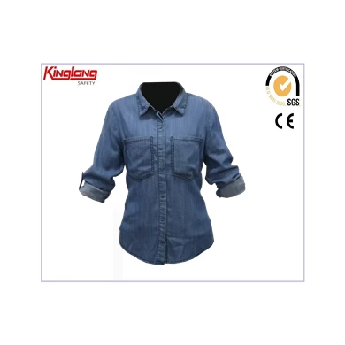 Fornecedor da china camisa e blusa feminina personalizada de moda jeans