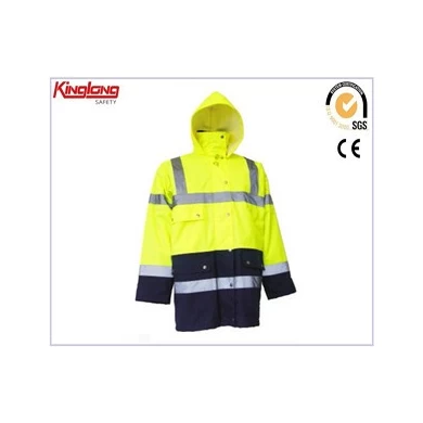 China warm and fashionable winter parka with bright color, three layers reflective tapes winter parka