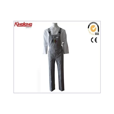Spodnie robocze na szelkach w stylu klasycznym, jasnoszare, 100% bawełna, dostawca wysokiej jakości kombinezonów na szelkach z Chin
