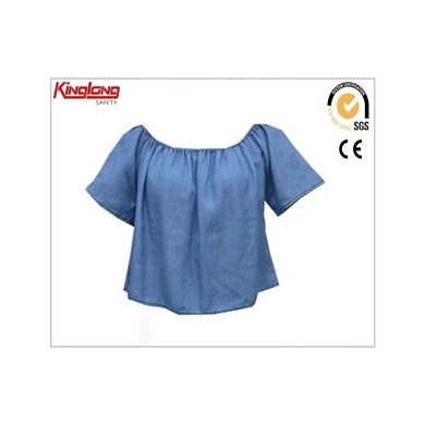 Cooling cotton fabric comfprtable women's denim shirt,New style denim shirt top for sale