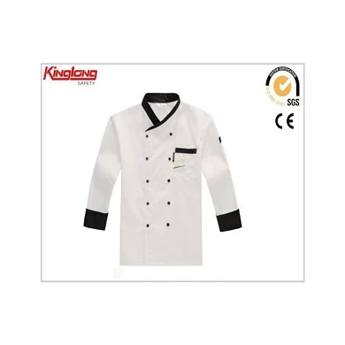 Preço de fábrica personalizado Jaqueta de chef de gola branca masculina de manga comprida/casaco de chef atacado