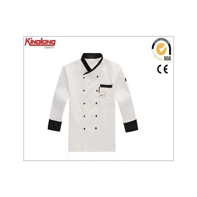 Custom factory Price Mens Long Sleeve White Collar Chef Jacket /chef coat wholesale