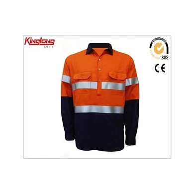 Deep orange hi vis workwear shirt for sale,High quality work clothes hivi shirts