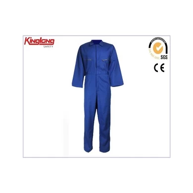 Fashion design elastic waist brass zipper coverall, long sleeves two chest pockets blue coverall