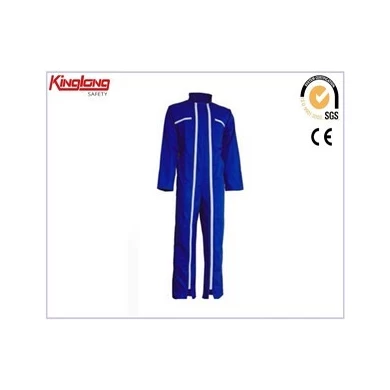 Design de moda macacão azul profundo com dois zíperes longos, macacão de material avançado de mangas compridas