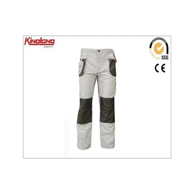 Fashion new style leg reinforcement white pant, polycotton fabric side pockets pant